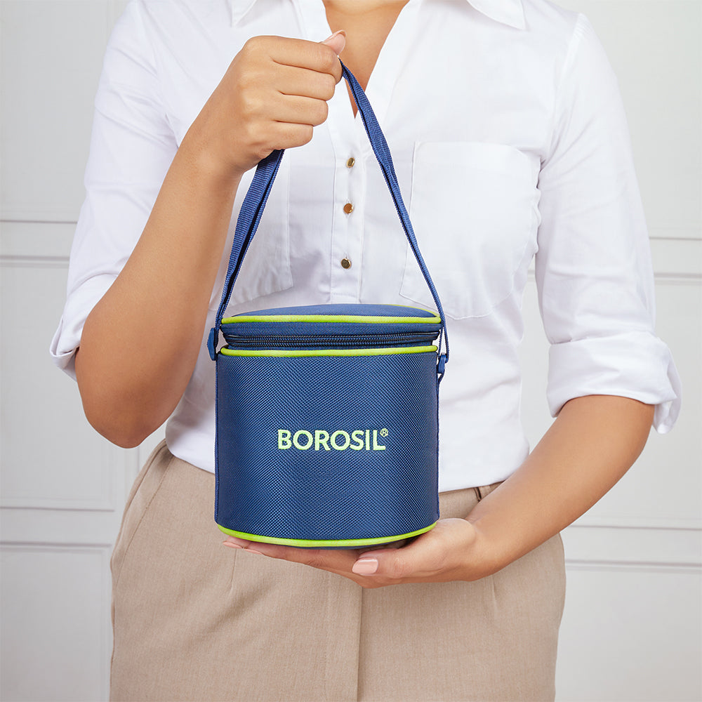 Borosil Blue Tall Lunch Bag, Round
