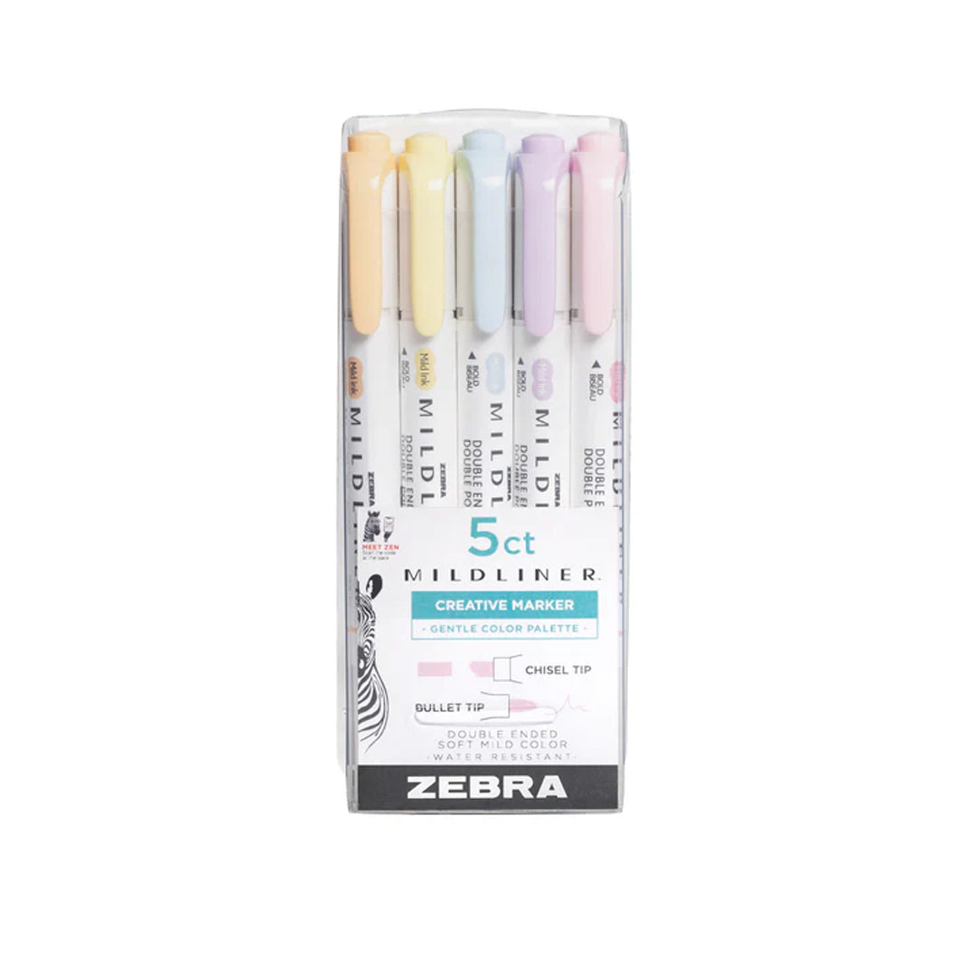 Zebra Mildliner Dual-Tip Brush Pen Set x 5