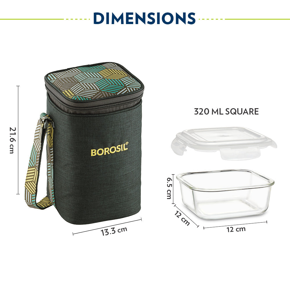 Borosil Foodluck Olive Glass Lunchbox, Square x 3