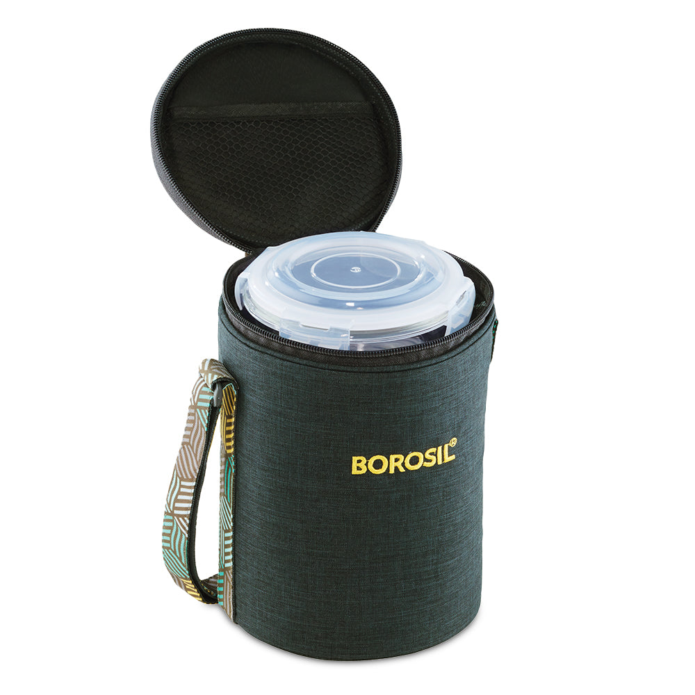 Borosil Foodluck Olive Glass Lunchbox, Round x 3