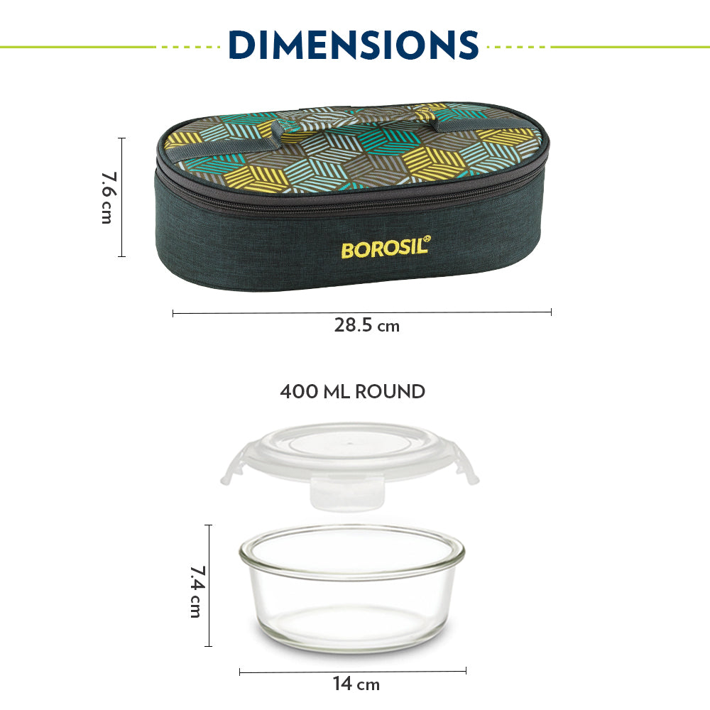 Borosil Foodluck Olive Glass Lunchbox, Round x 2 (Flat)