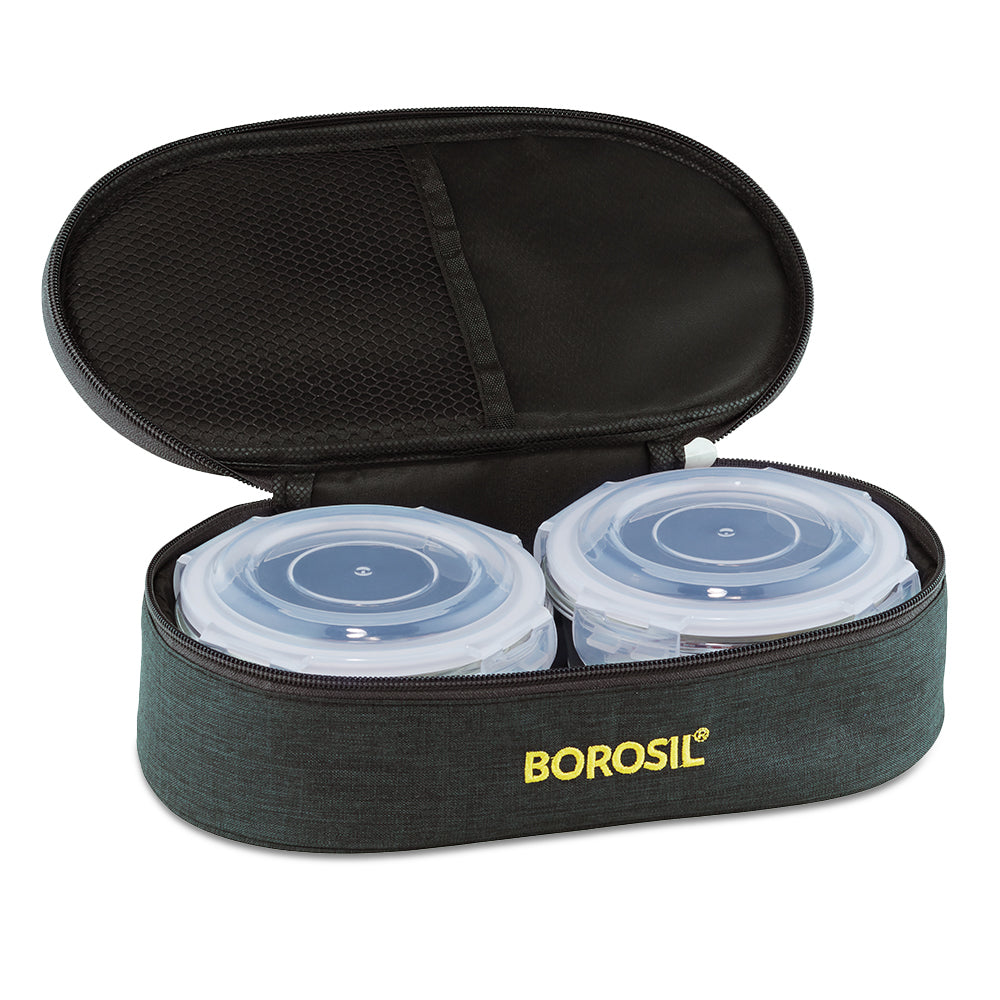 Borosil Foodluck Olive Glass Lunchbox, Round x 2 (Flat)