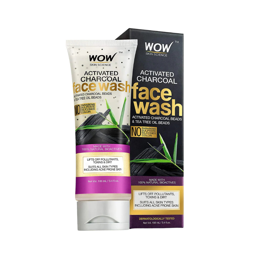 WOW Skin Science Wow Activated Charcoal Infused With Activated Charcoal Beads No Parabens & Sulphate Face Wash (100Ml)