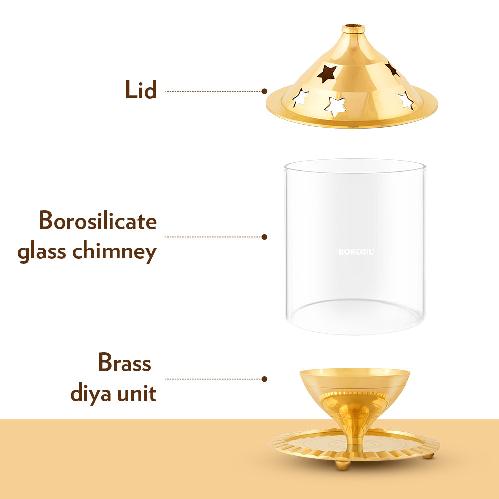 Borosil Akhand Diya, Brass