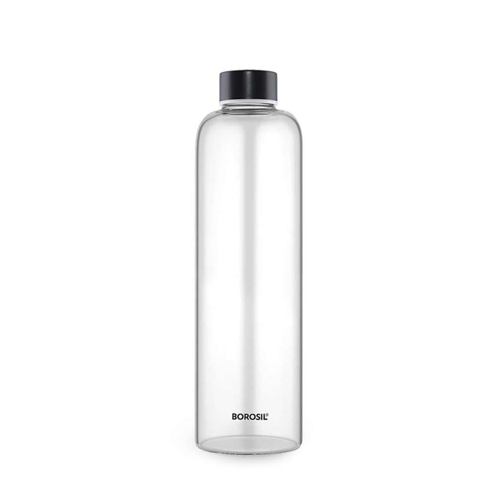 Borosil Crysto Glass Bottle - Black Lid