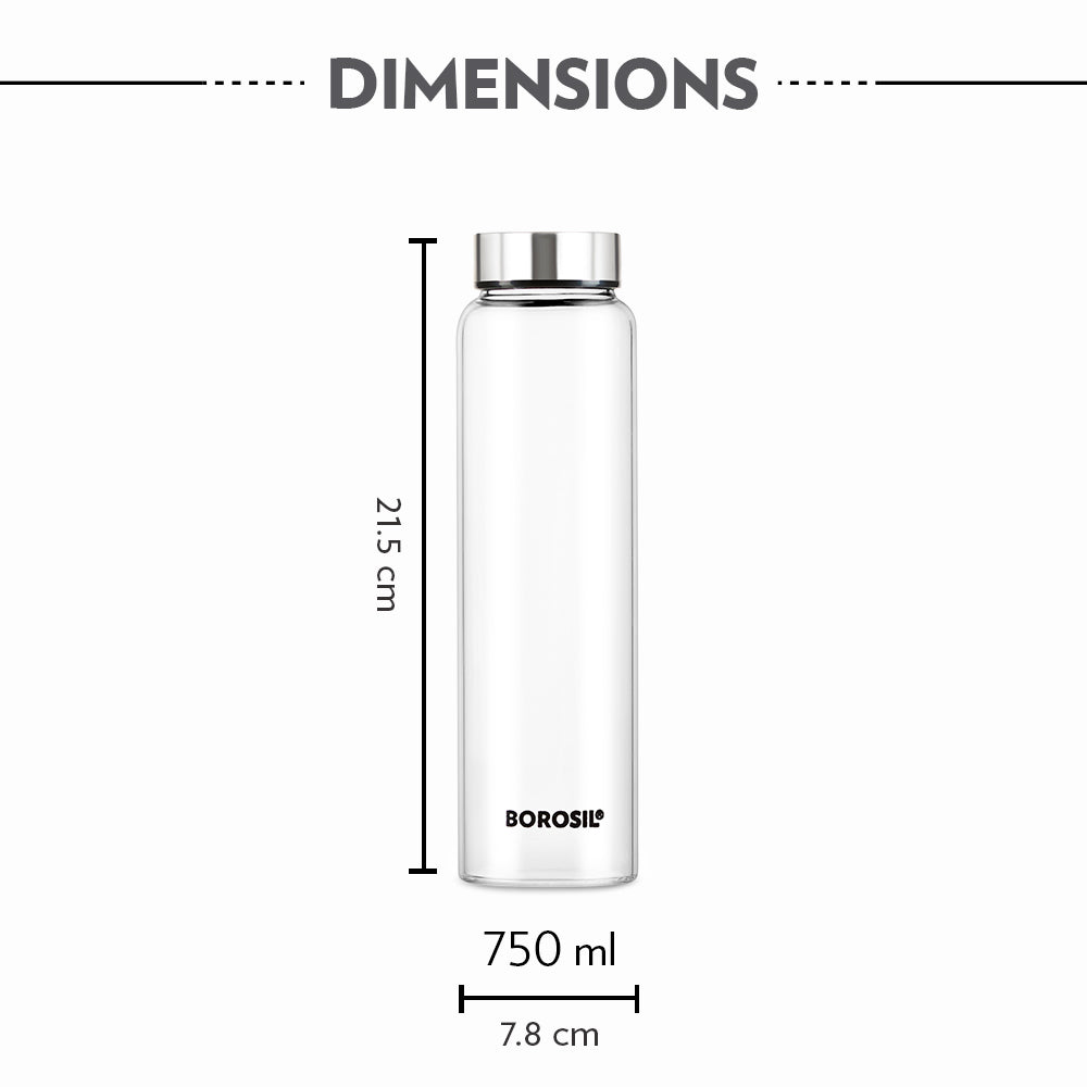 Borosil Crysto Glass Bottle Set of 3 - SS Lid