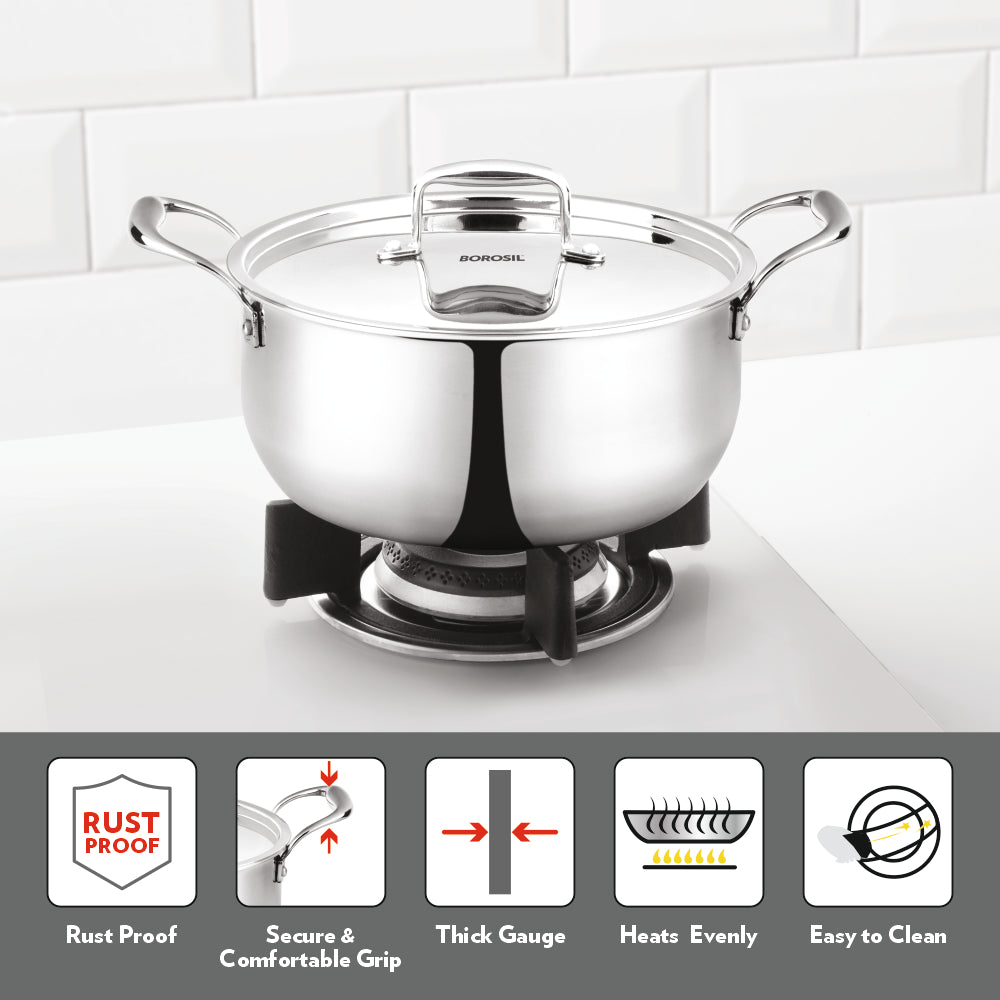 Borosil Cookfresh Triply Casserole (Steel Handle + Lid)