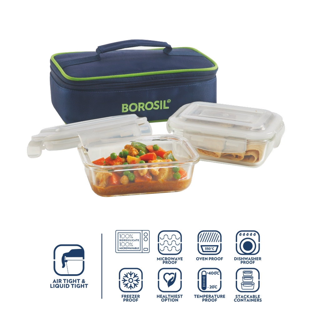 Borosil Blue Glass Lunchbox, Rectangular