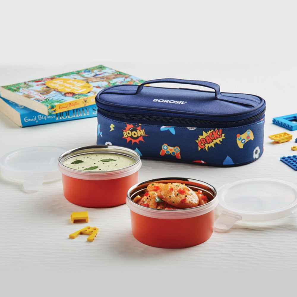 Blaze Blue Kids Lunch Box, Round x 2 (Flat)