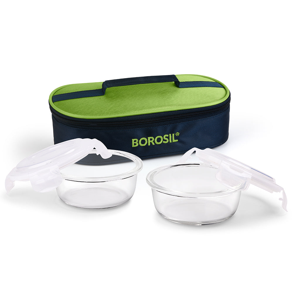 Alfa Green Glass Lunch Box, Round x 2 (Flat)