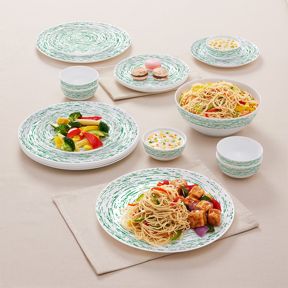 Larah by Borosil, Opalware, Microwave Safe, Green Nova Dinner Set (Serves 4,6,8)