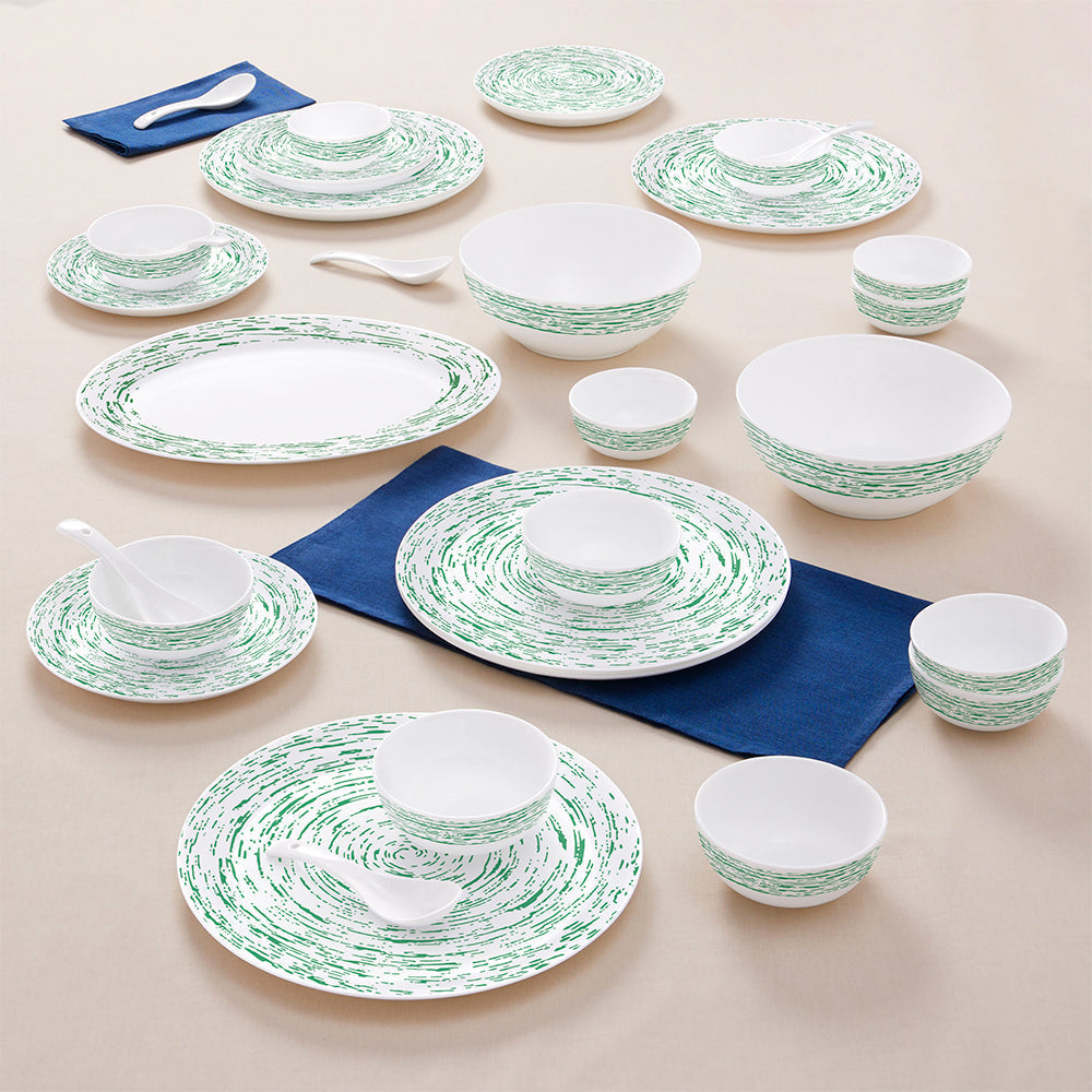 Larah by Borosil, Opalware, Microwave Safe, Green Nova Dinner Set (Serves 4,6,8)