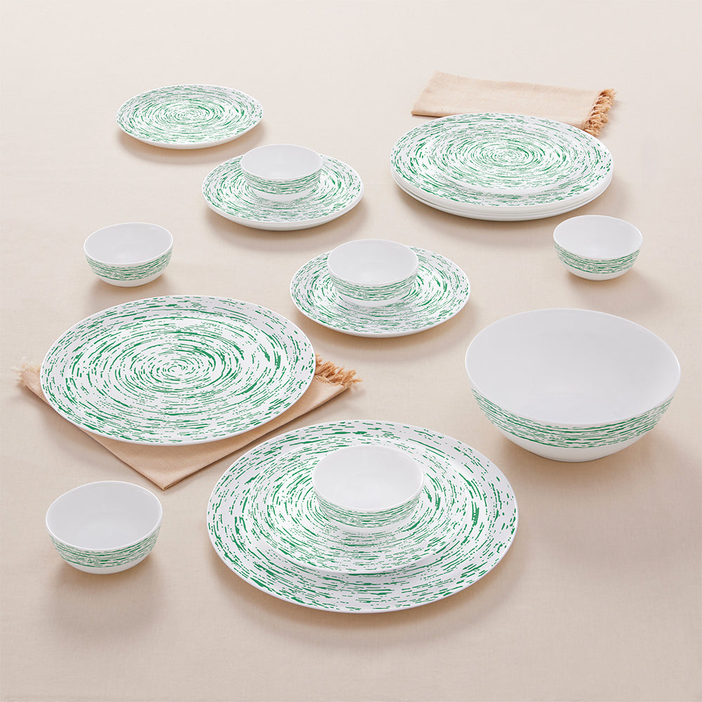 Larah by Borosil, Opalware, Microwave Safe, Green Nova Dinner Set (Serves 4,6,8)