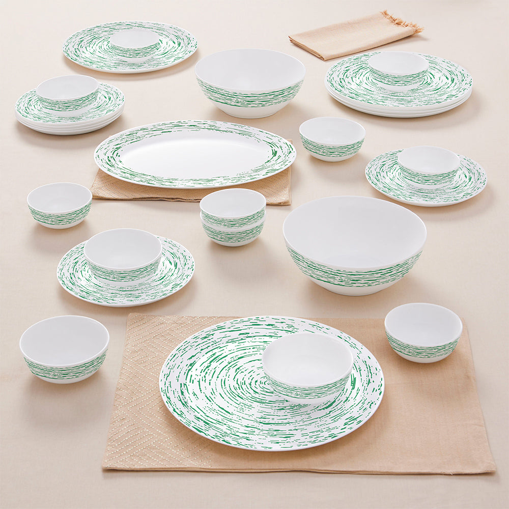 Larah by Borosil, Opalware, Microwave Safe, Green Nova Dinner Set (Serves 4,6,8)