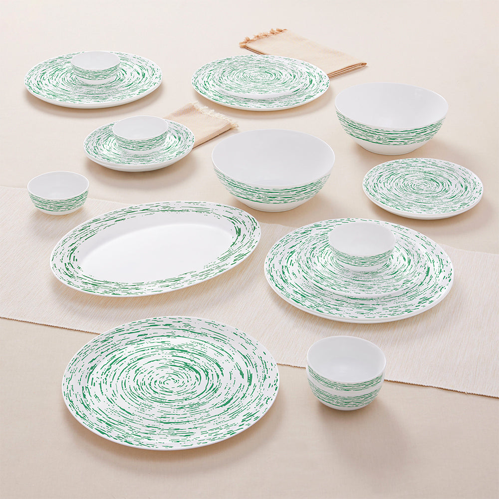 Larah by Borosil, Opalware, Microwave Safe, Green Nova Dinner Set (Serves 4,6,8)