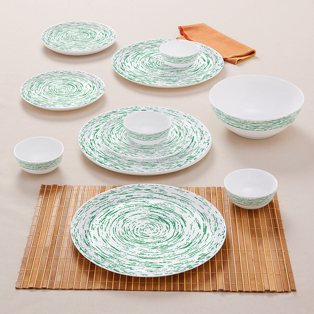 Larah by Borosil, Opalware, Microwave Safe, Green Nova Dinner Set (Serves 4,6,8)