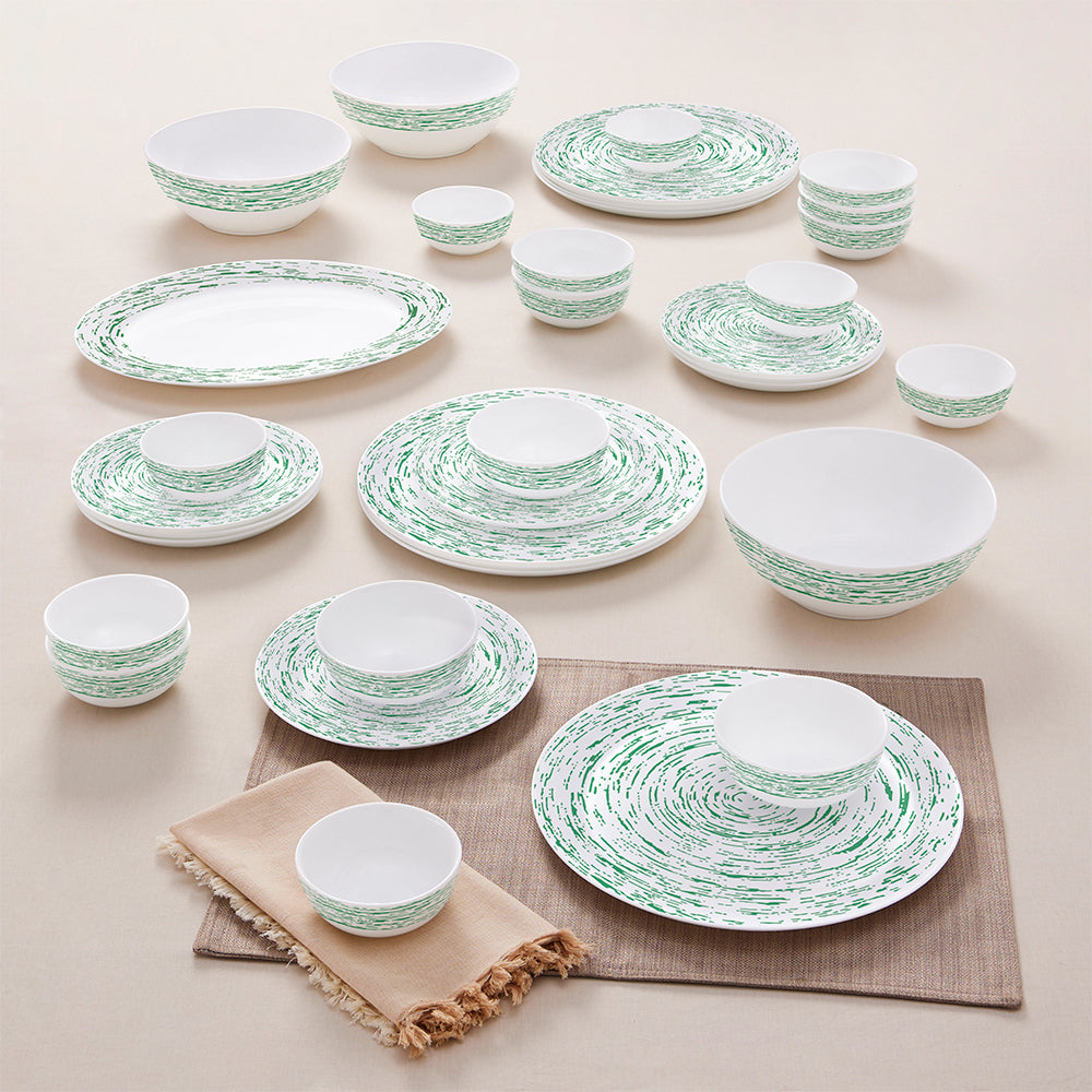 Larah by Borosil, Opalware, Microwave Safe, Green Nova Dinner Set (Serves 4,6,8)