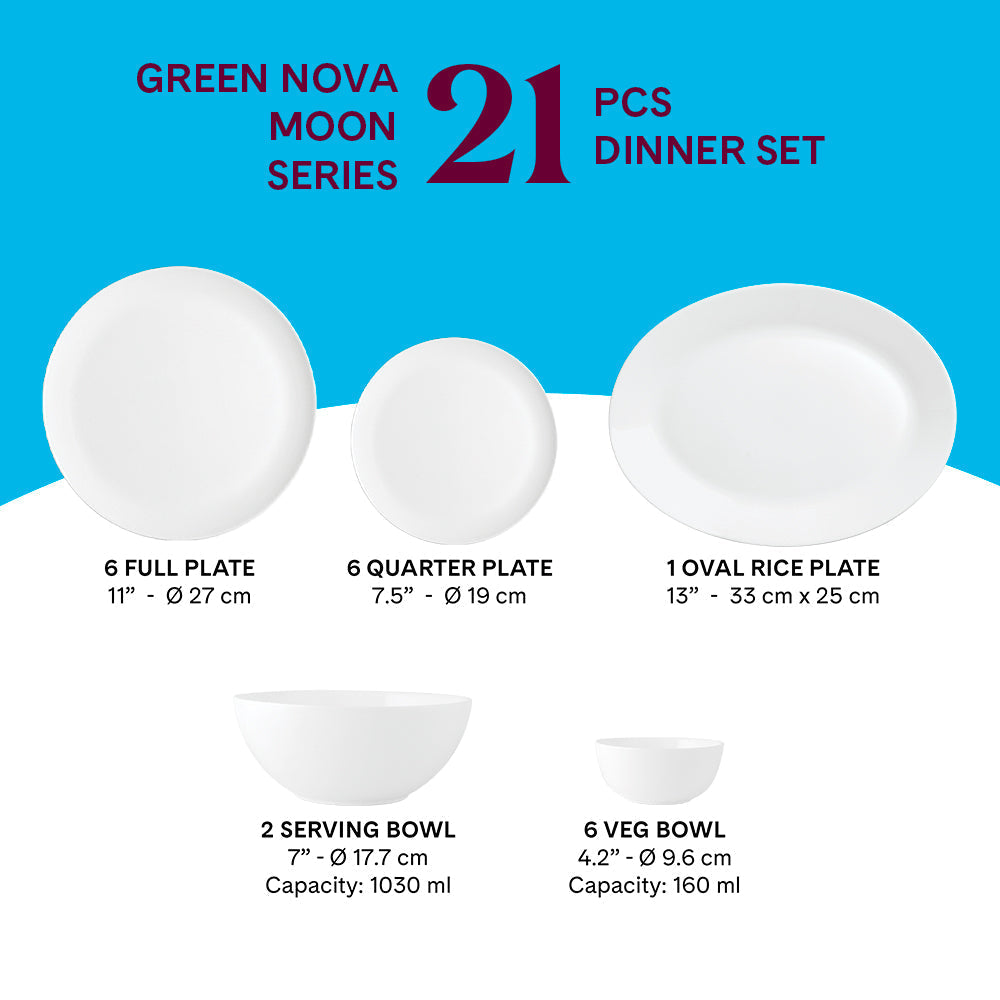 Larah by Borosil, Opalware, Microwave Safe, Green Nova Dinner Set (Serves 4,6,8)
