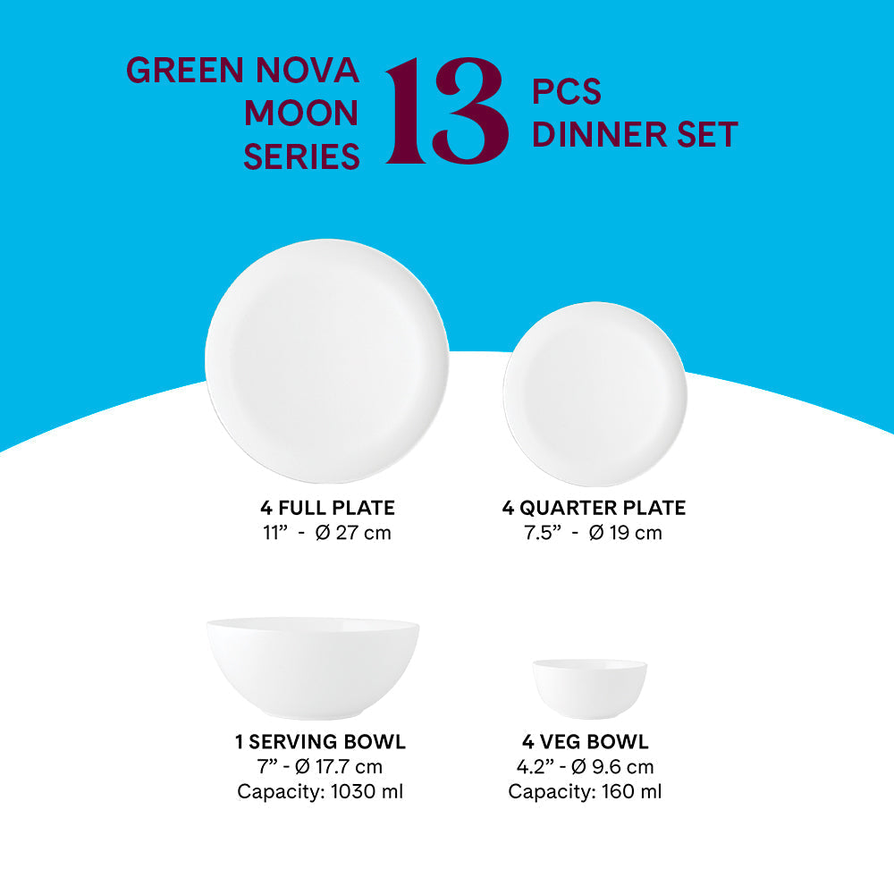 Larah by Borosil, Opalware, Microwave Safe, Green Nova Dinner Set (Serves 4,6,8)