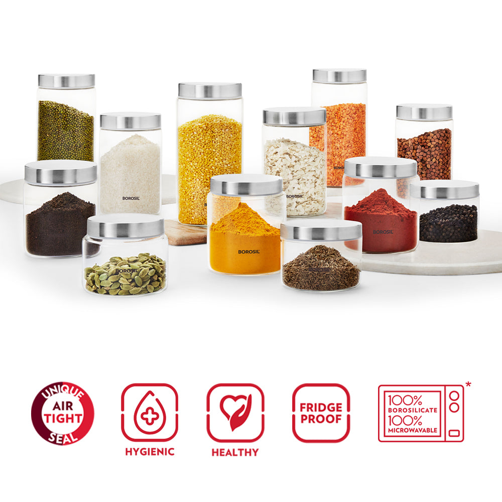 Borosil Endura Airtight Glass Jar Set of 12