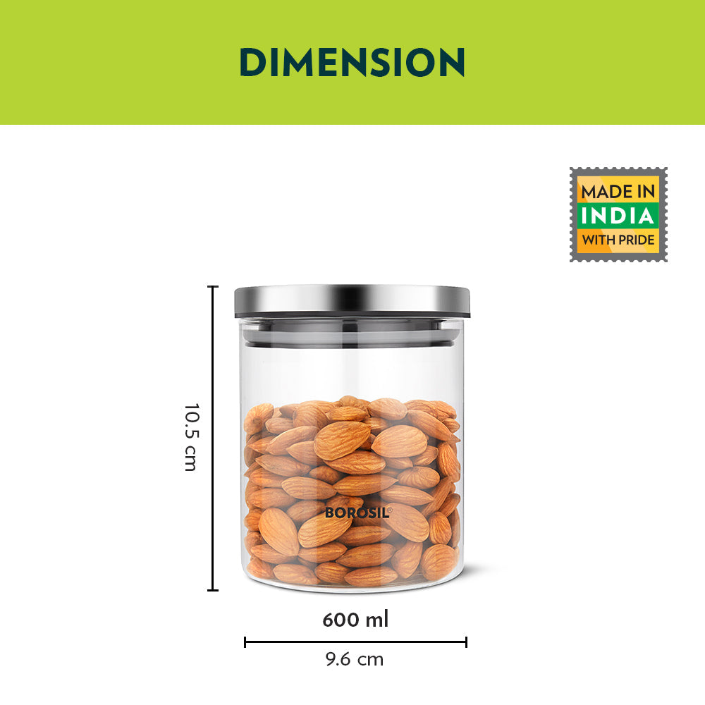Borosil Classic Storage Jar Set of 2, 600 ml