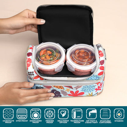 Borosil Bloom Pink Universal Glass Lunchbox