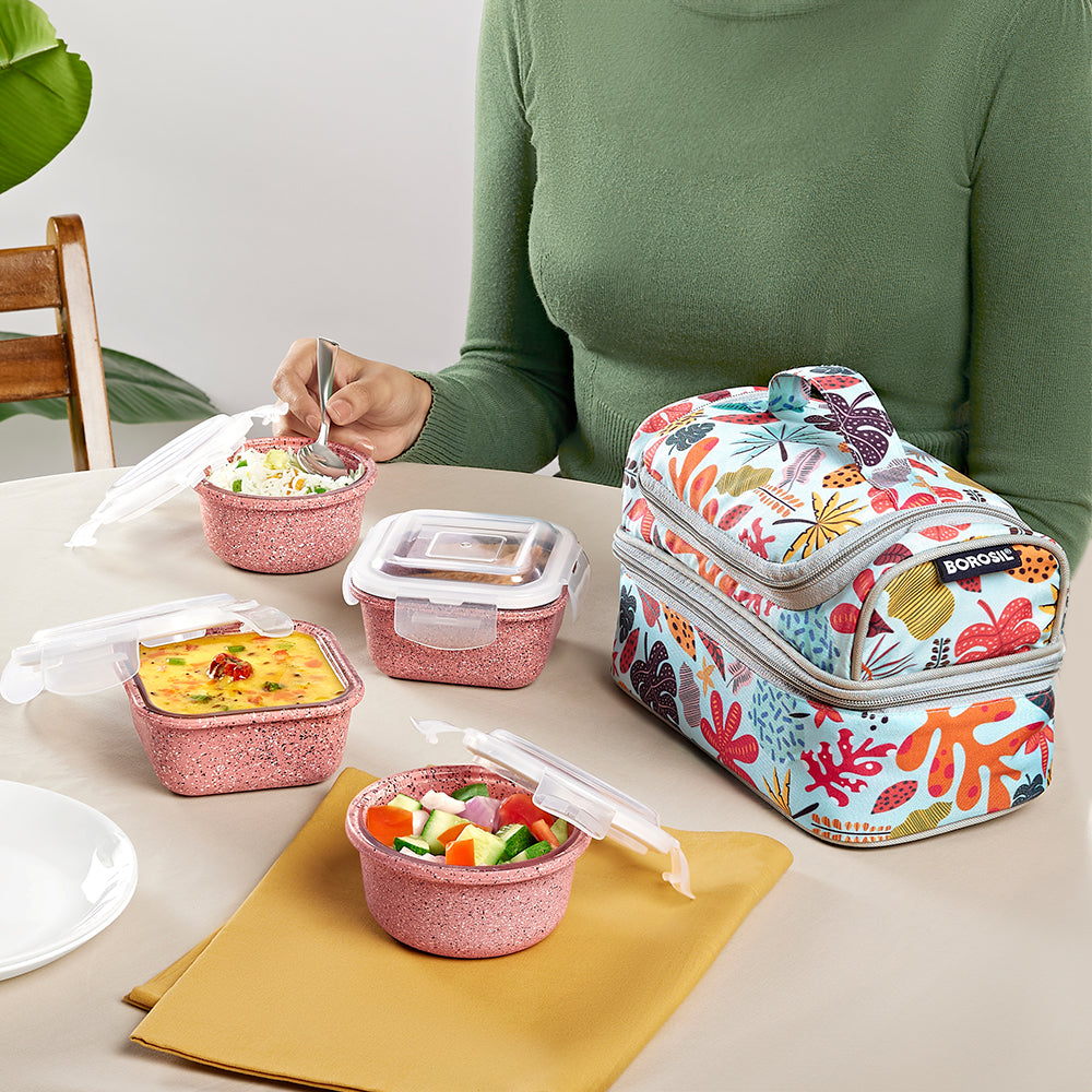 Borosil Bloom Pink Universal Glass Lunchbox