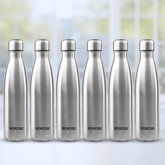 Borosil Bolt Single Wall Bottle, 1 L - Set of 6