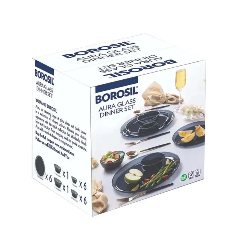 Borosil Aura Glass Dinner Set, Grey