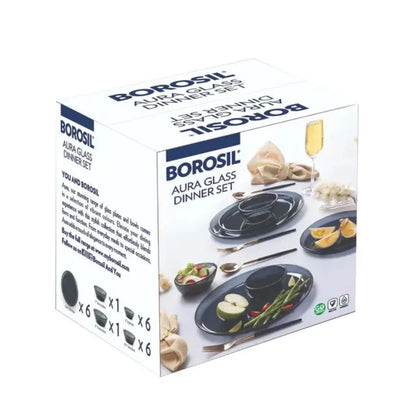 Borosil Aura Glass Dinner Set, Grey
