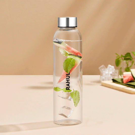 Borosil Crysto Slim Glass Bottle - SS Lid - Personalise