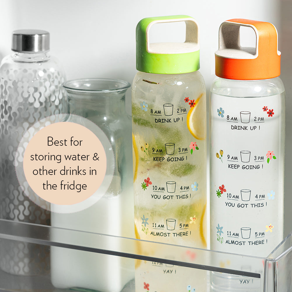 Borosil AM - PM Glass Bottle w Husk Lid, Green