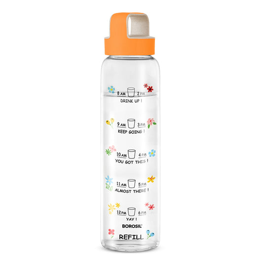 Borosil AM - PM Glass Bottle w Husk Lid, Orange