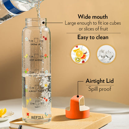 Borosil AM - PM Glass Bottle w Husk Lid, Orange