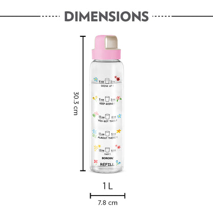 Borosil AM - PM Glass Bottle w Husk Lid, Pink