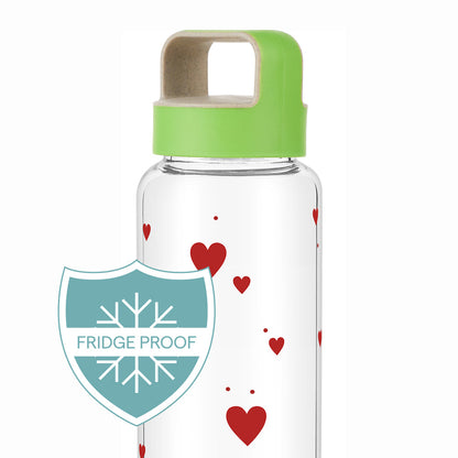 Borosil All Hearts Glass Bottle w Husk Lid