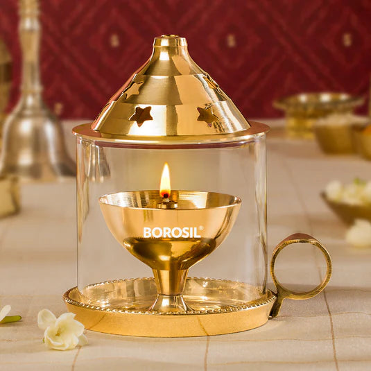 Borosil Akhand Diya, Brass, Small (TR)