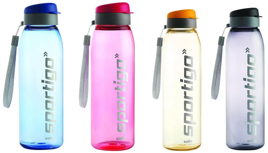 Cello Sportigo Plastic Bottle Set, 1 Litre, Set of 2, Assorted & Sportigo Plastic Bottle Set, 800ml, Set of 2, Assorted Combo