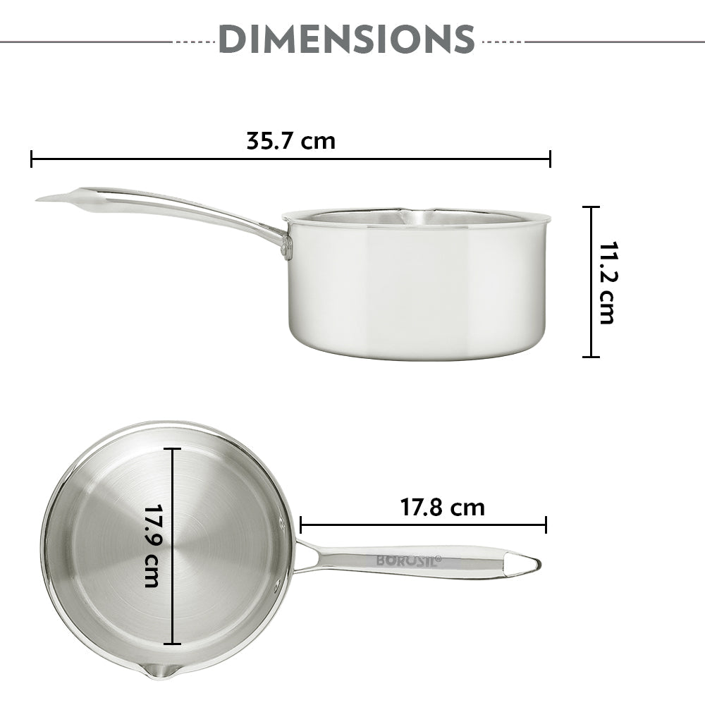 Borosil Cookfresh Triply Saucepan w Spout (Steel Handle)