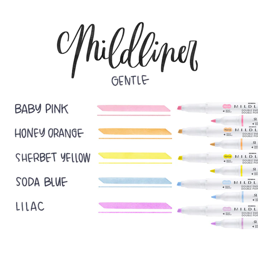 Zebra Mildliner Dual-Tip Brush Pen Set x 5
