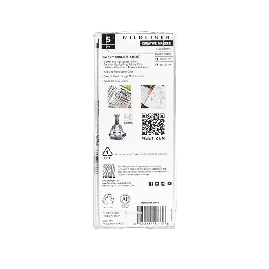 Zebra Mildliner Dual-Tip Brush Pen Set x 5