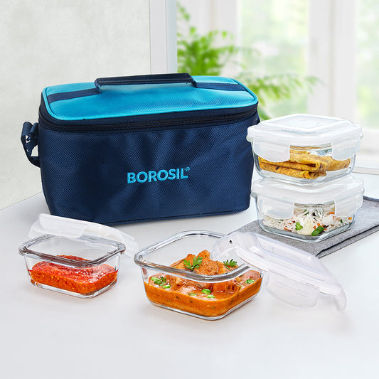 Alfa Aroma Blue Glass Lunch Box, Square x 4