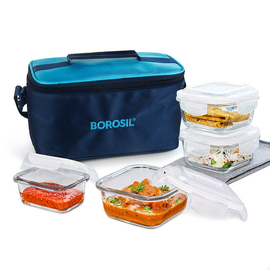 Alfa Aroma Blue Glass Lunch Box, Square x 4