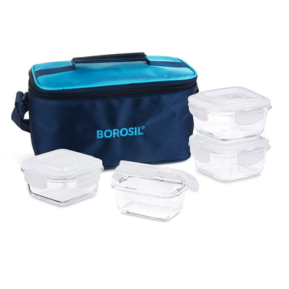 Alfa Aroma Blue Glass Lunch Box, Square x 4