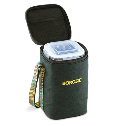 Borosil Foodluck Olive Glass Lunchbox, Square x 3