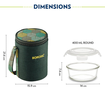 Borosil Foodluck Olive Glass Lunchbox, Round x 3