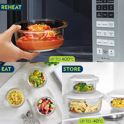 Borosil Foodluck Olive Glass Lunchbox, Round x 3