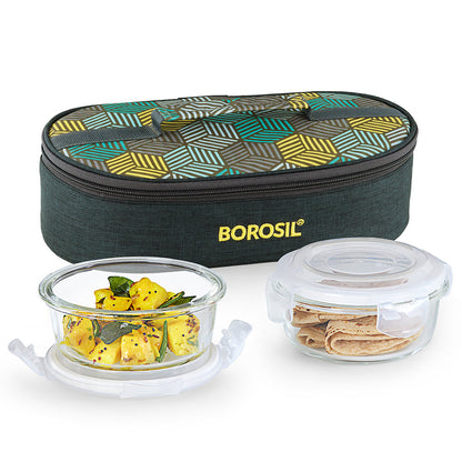 Borosil Foodluck Olive Glass Lunchbox, Round x 2 (Flat)