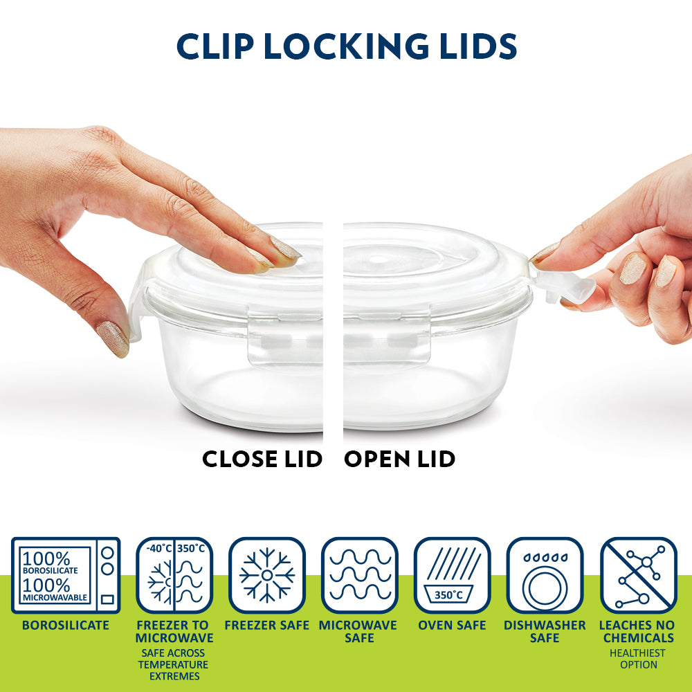 Borosil Foodluck Olive Glass Lunchbox, Round x 2 (Flat)