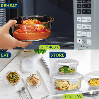 Borosil Foodluck Olive Glass Lunchbox, Round x 2 (Flat)
